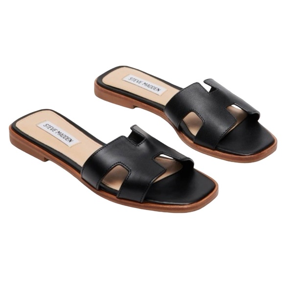 STEVE MADDEN • Black Haydn Slide Sandals Similar to Hermès Oran